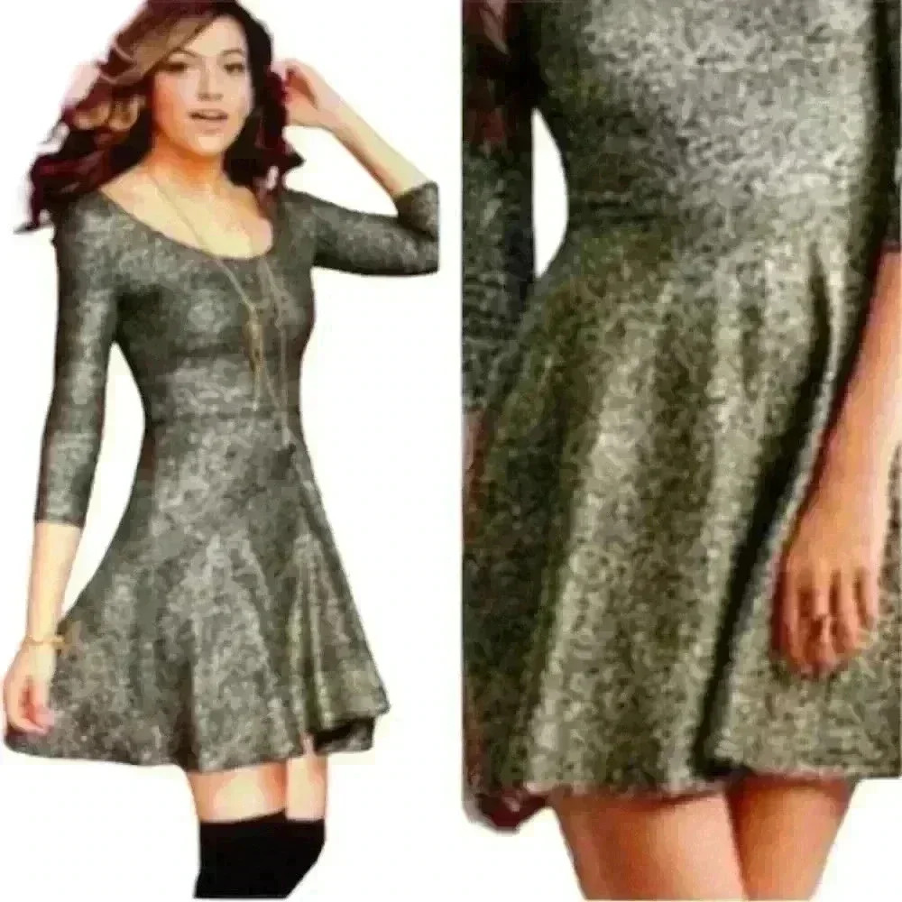 Aeropostale Bethany Mota Gold Foil Skater Dress Size M